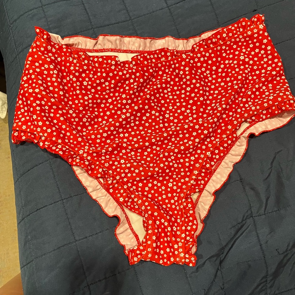 Red Floral High-Waist Bikini Bottoms